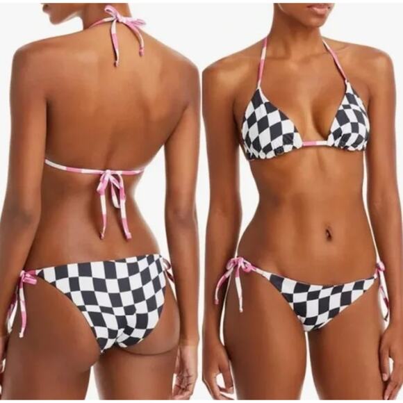 SOLID & STRIPED Other - Solid & Striped Bloomingdales L Bikini Iris Wavy Check Swimsuit Black White NEW